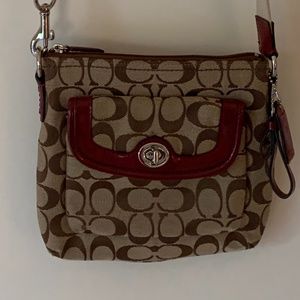 COACH SWING CROSS BODY PURSE BAG RED TAN BEIGE Khaki Vermilion